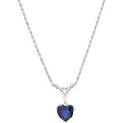 Sterling Silver 8mm Heart Shape Blue Sapphire Solitaire Pendant With Chain
